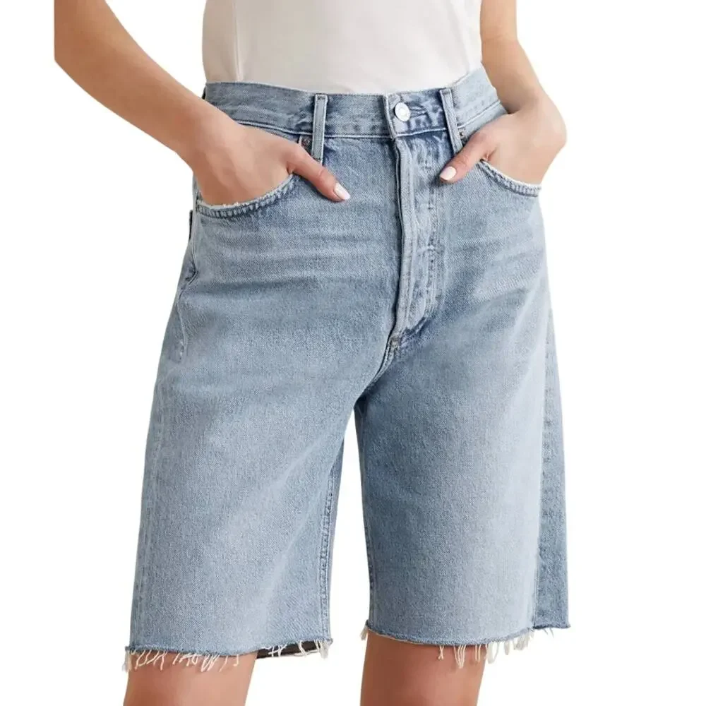 AGOLDE 90s Mid Rise Loose Denim Shorts Raw Hem Bermuda size 30 NWT